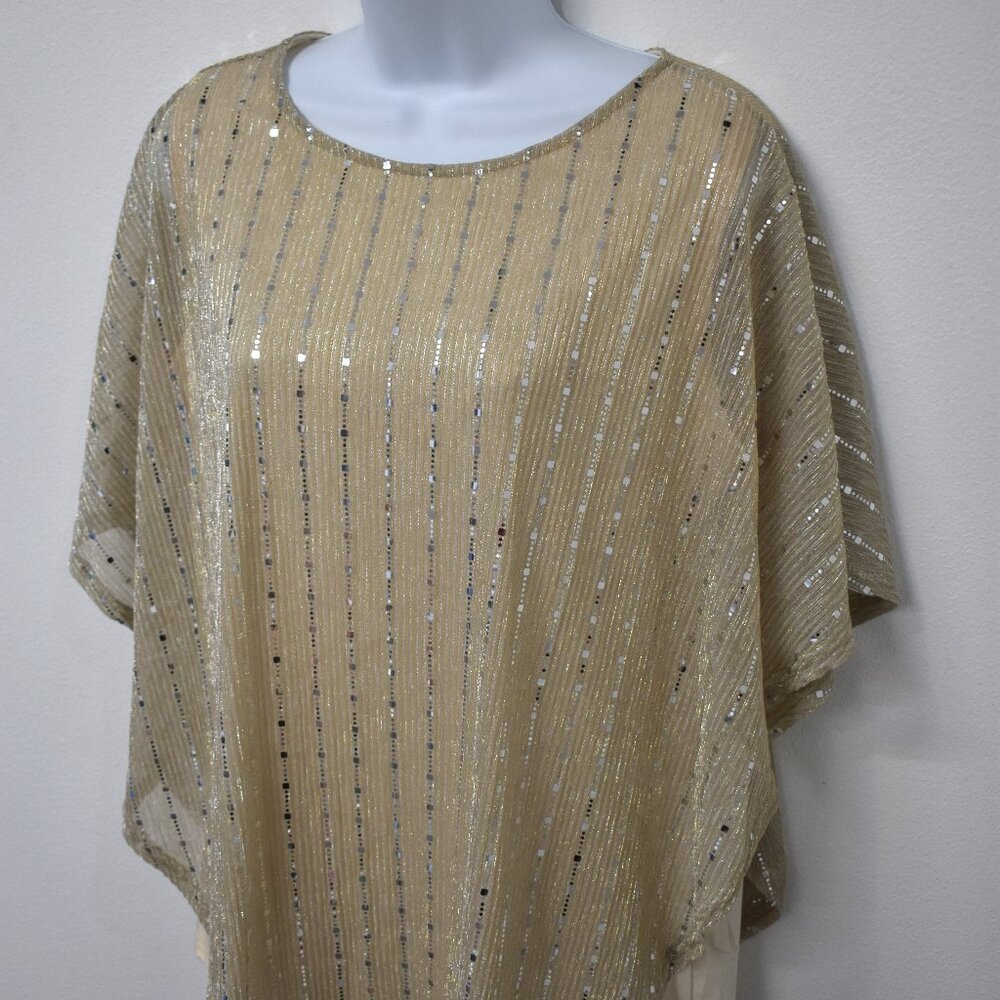 Sapphire Size M Pullover Gold  and Sheer Sequined Blouse